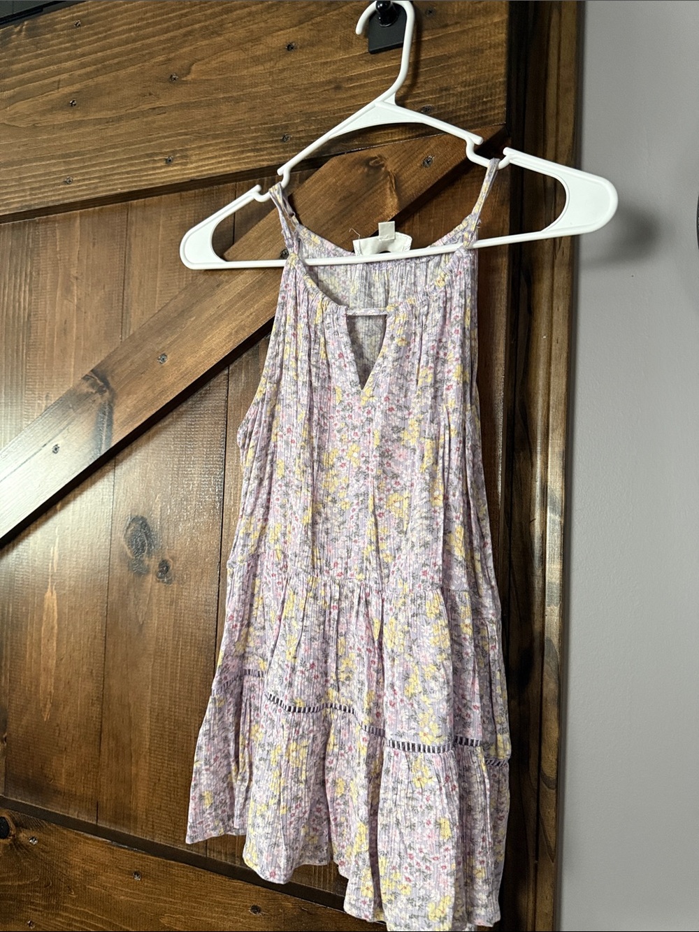 Hippie Rose Lavender Floral Keyhole Tiered Mini Dress